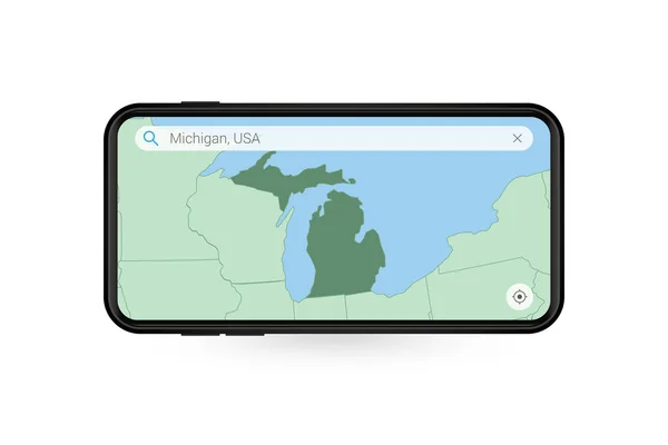 Suchkarte Von Michigan Smartphone Kartenanwendung Karte Von Michigan Handy — Stockvektor