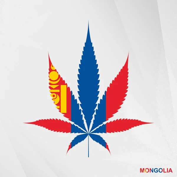Bandeira Mongólia Forma Folha Maconha Conceito Legalização Cannabis Mongólia —  Vetores de Stock