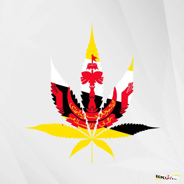 Flag Brunei Marijuana Leaf Shape Concept Legalization Cannabis Brunei — Stock Vector