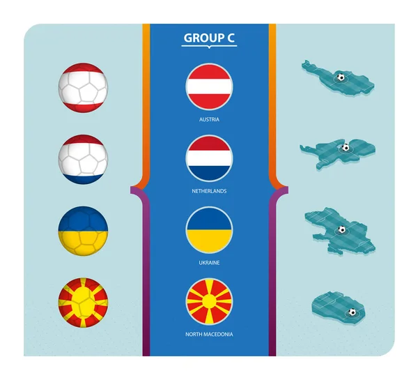 Vlaggen Isometrische Kaart Met Voetbalveld Van Groep Vectorverzameling — Stockvector