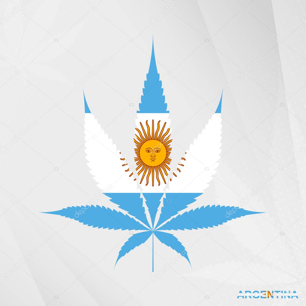 Flag of Argentina in Marijuana leaf shape. The concept of legalization Cannabis in Argentina.
