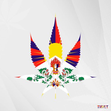 Marihuana yaprağı şeklinde Tibet bayrağı. Tibet 'te kenevirin yasallaştırılması kavramı.
