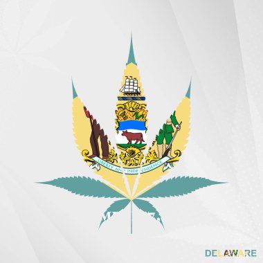 Marihuana yaprağı şeklinde Delaware bayrağı. Delaware 'de kenevirin yasallaştırılması kavramı.