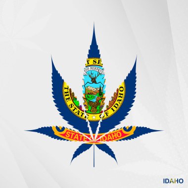 Marihuana yaprağı şeklinde bir Idaho bayrağı. Idaho 'da kenevirin yasallaştırılması kavramı.