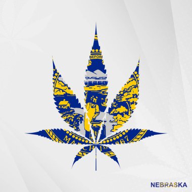 Marihuana yaprağı şeklinde bir Nebraska bayrağı. Nebraska 'da kenevirin yasallaştırılması kavramı.