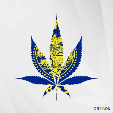 Flag of Oregon in Marijuana leaf shape. The concept of legalization Cannabis in Oregon. clipart