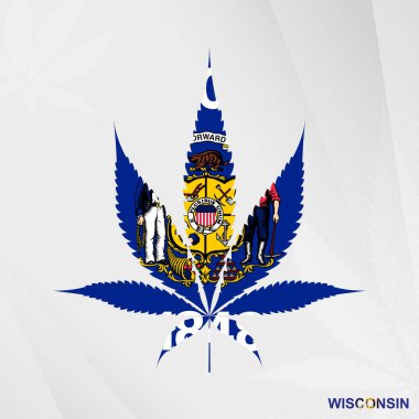 Marihuana yaprağı şeklinde Wisconsin bayrağı. Wisconsin 'de kenevirin yasallaştırılması kavramı.