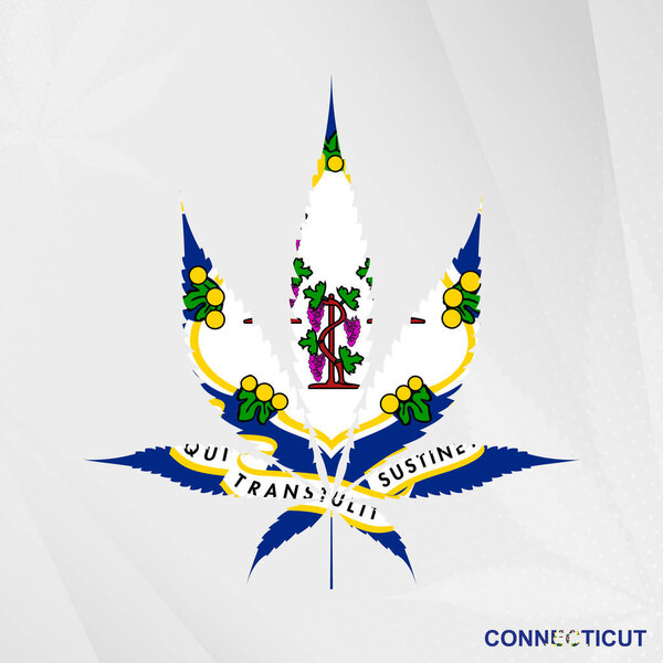 Flag of Connecticut in Marijuana leaf shape. The concept of legalization Cannabis in Connecticut.