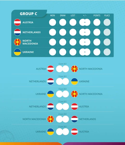 Cuadro Indicadores Del Grupo Del Torneo Europeo Fútbol 2020 Todos — Vector de stock