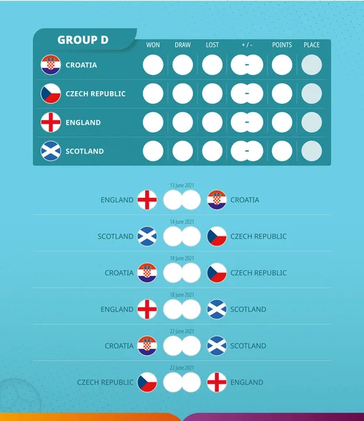 Tableau Bord Groupe Tournoi Européen Football 2020 Tous Les Matchs — Image vectorielle