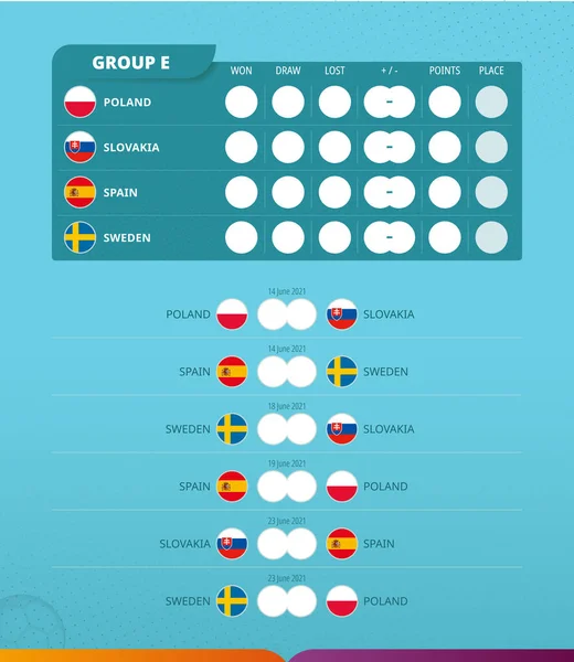 Tableau Bord Groupe Tournoi Européen Football 2020 Tous Les Matchs — Image vectorielle