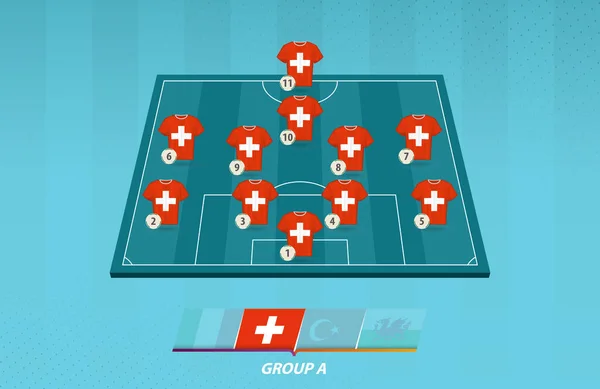 Voetbalveld Met Zwitserse Team Line Voor Europese Competitie — Stockvector