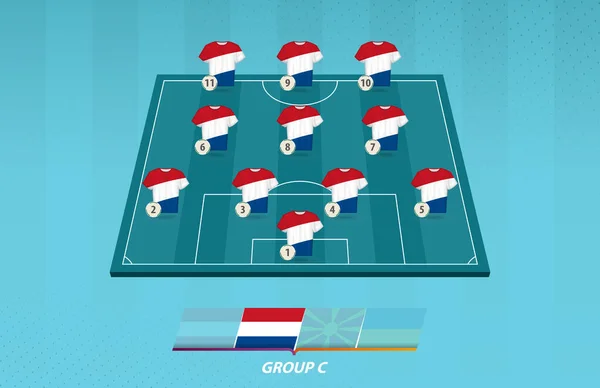 Boisko Piłki Nożnej Reprezentacją Holandii Konkursie Europejskim — Wektor stockowy