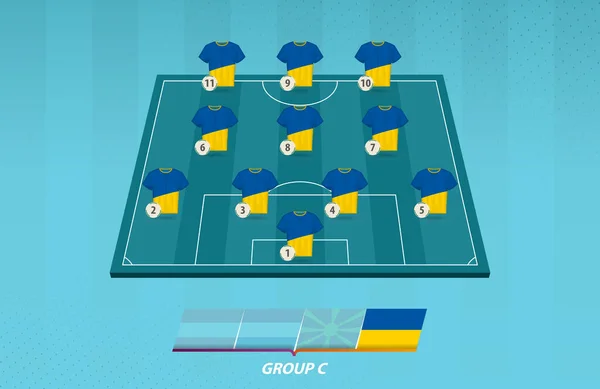 Campo Fútbol Con Ucrania Alineación Equipo Para Competencia Europea — Vector de stock