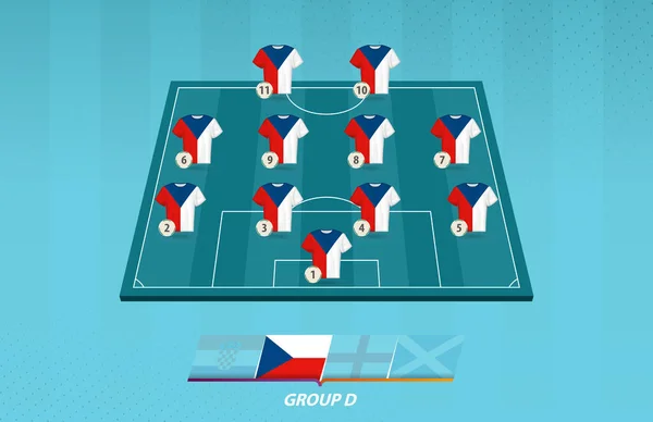 Teren Fotbal Echipa Republicii Cehe Pentru Competiția Europeană — Vector de stoc