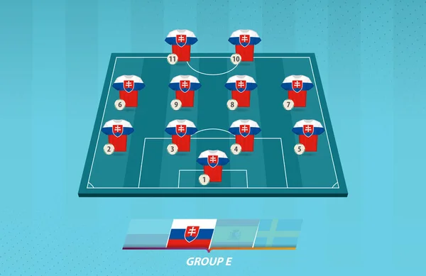Voetbalveld Met Slowaakse Team Line Voor Europese Competitie — Stockvector