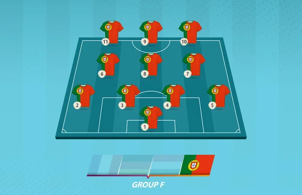 Voetbalveld Met Portugese Team Line Voor Europese Competitie — Stockvector