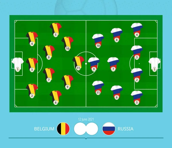 Fotbollsmatch Belgien Mot Ryssland Lag Föredrog Lineupsystem Fotbollsplan — Stock vektor