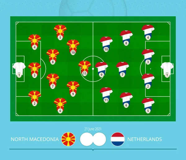 Fußballspiel Nord Mazedonien Gegen Niederlande Mannschaften Bevorzugten Aufstellungssystem Auf Dem — Stockvektor