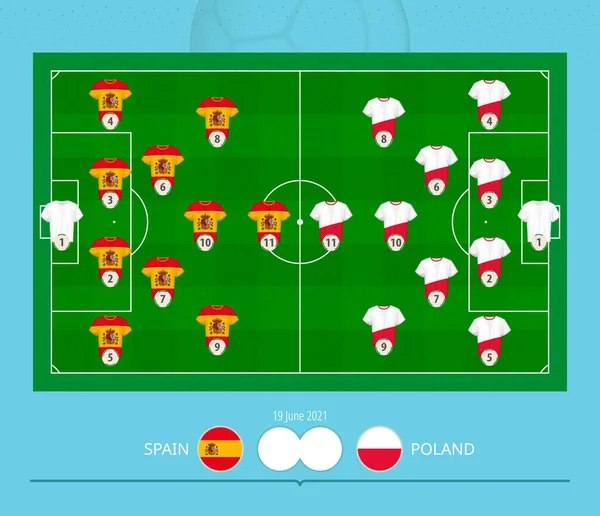Partido Fútbol España Frente Polonia Los Equipos Prefieren Sistema Alineación — Vector de stock