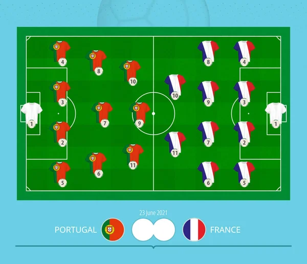 Partido Fútbol Portugal Frente Francia Los Equipos Prefieren Sistema Alineación — Vector de stock