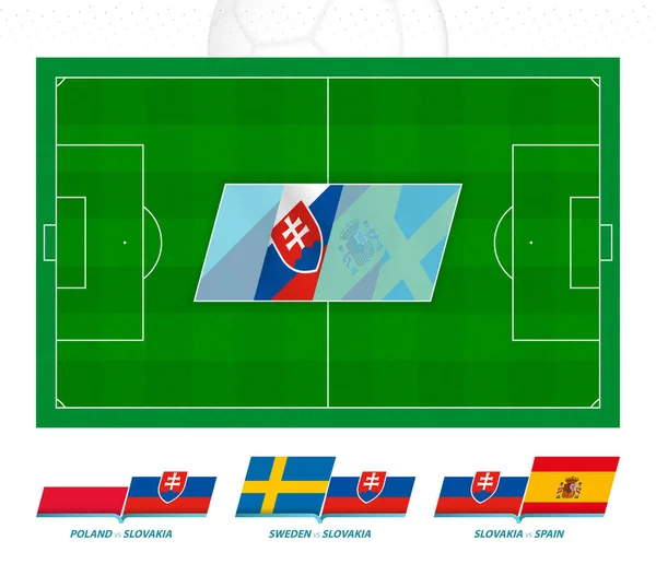 斯洛伐克足球队在欧洲比赛中的所有比赛 足球场和比赛图标 — 图库矢量图片