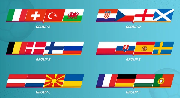 European Football 2020 Tournament Flag Set Flag Concept — Stock Vector