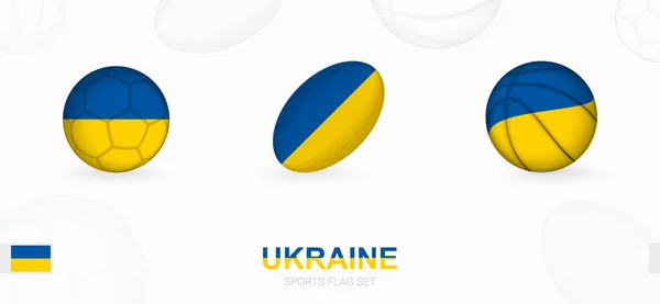 Icone Sportive Calcio Rugby Basket Con Bandiera Ucraina — Vettoriale Stock