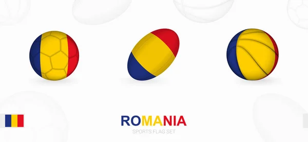 Icone Sportive Calcio Rugby Basket Con Bandiera Romania — Vettoriale Stock