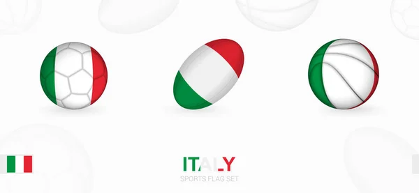 Ikony Sportowe Piłki Nożnej Rugby Koszykówki Flagą Włoch — Wektor stockowy
