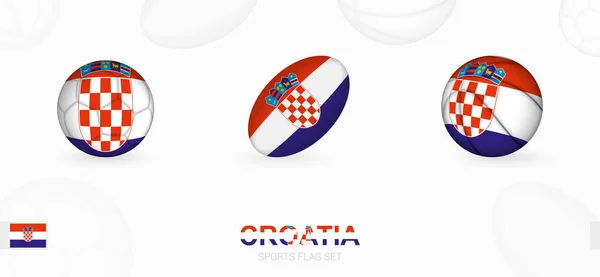 Iconos Deportivos Fútbol Rugby Baloncesto Con Bandera Croacia — Vector de stock