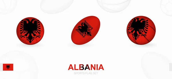 Icônes Sportives Pour Football Rugby Basket Avec Drapeau Albanie — Image vectorielle