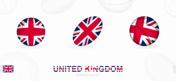 Ícones Esportes Para Futebol Rugby Basquete Com Bandeira Reino Unido —  Vetores de Stock