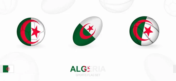 Ikoner För Fotboll Rugby Och Basket Med Algeriets Flagga — Stock vektor