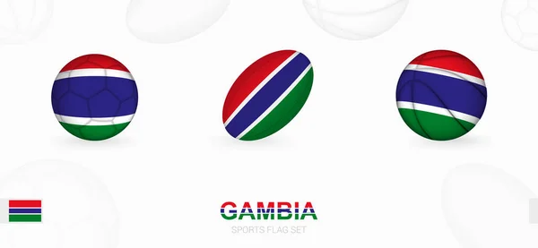 Sportovní Ikony Pro Fotbal Rugby Basketbal Vlajkou Gambie — Stockový vektor