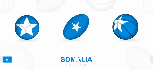 Iconos Deportivos Fútbol Rugby Baloncesto Con Bandera Somalia — Vector de stock
