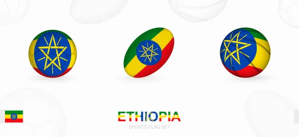 Iconos Deportivos Para Fútbol Rugby Baloncesto Con Bandera Etiopía — Vector de stock