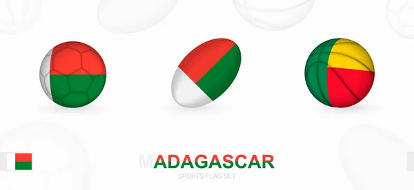 Ícones Esportes Para Futebol Rugby Basquete Com Bandeira Madagascar — Vetor de Stock