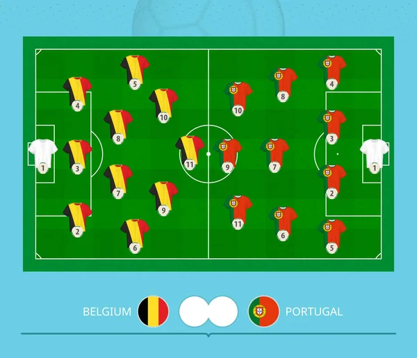 Fußballspiel Belgien Gegen Portugal Mannschaften Bevorzugten Aufstellungssystem Auf Dem Fußballplatz — Stockvektor