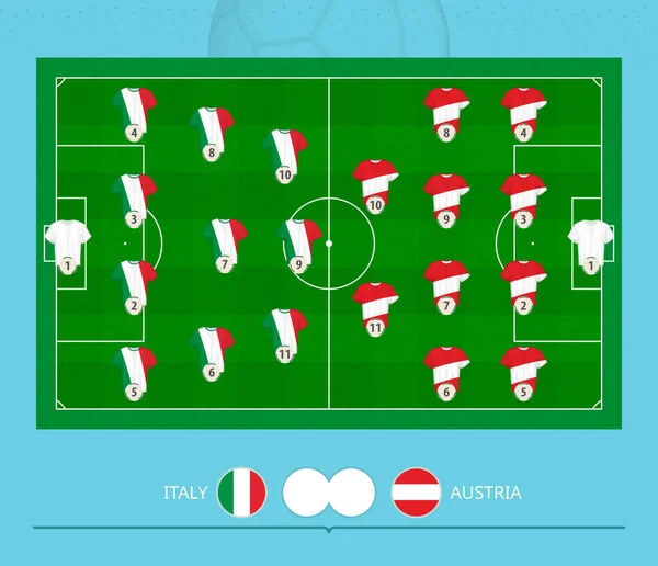 Mecz Piłki Nożnej Włochy Kontra Austria Drużyny Preferowały System Składu — Wektor stockowy
