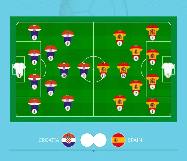 Voetbal Wedstrijd Kroatië Tegen Spanje Teams Voorkeur Line Systeem Het — Stockvector