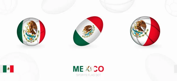 Iconos Deportivos Para Fútbol Rugby Baloncesto Con Bandera México — Archivo Imágenes Vectoriales