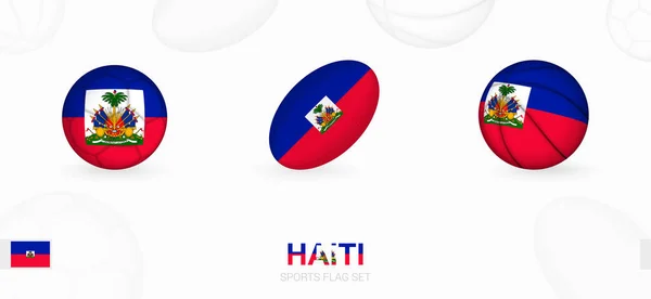 Sport Iconen Voor Voetbal Rugby Basketbal Met Vlag Van Haïti — Stockvector