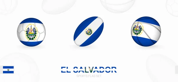 悬挂萨尔瓦多国旗的足球 橄榄球和篮球运动图标 — 图库矢量图片