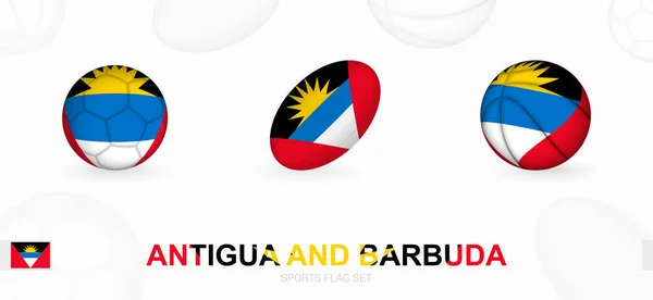 悬挂安提瓜和巴布达国旗的足球 橄榄球和篮球运动图标 — 图库矢量图片