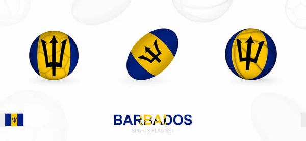 Iconos Deportivos Fútbol Rugby Baloncesto Con Bandera Barbados — Archivo Imágenes Vectoriales