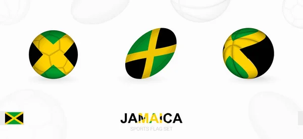 Ícones Esportes Para Futebol Rugby Basquete Com Bandeira Jamaica — Vetor de Stock