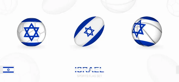 Sport Iconen Voor Voetbal Rugby Basketbal Met Vlag Van Israël — Stockvector