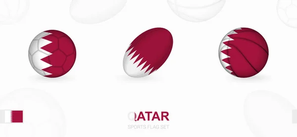 Icone Sportive Calcio Rugby Basket Con Bandiera Qatar — Vettoriale Stock