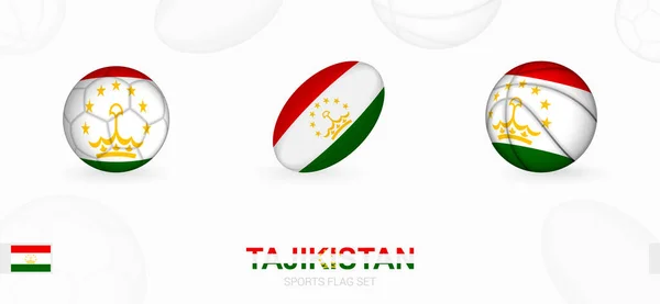 Sportovní Ikony Pro Fotbal Rugby Basketbal Vlajkou Tádžikistánu — Stockový vektor
